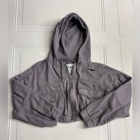 Reserve Fairfax Gray Cropped Zip Up Hoodie Hooded Sweatshirt Utility Size M - Picture 1 of 6